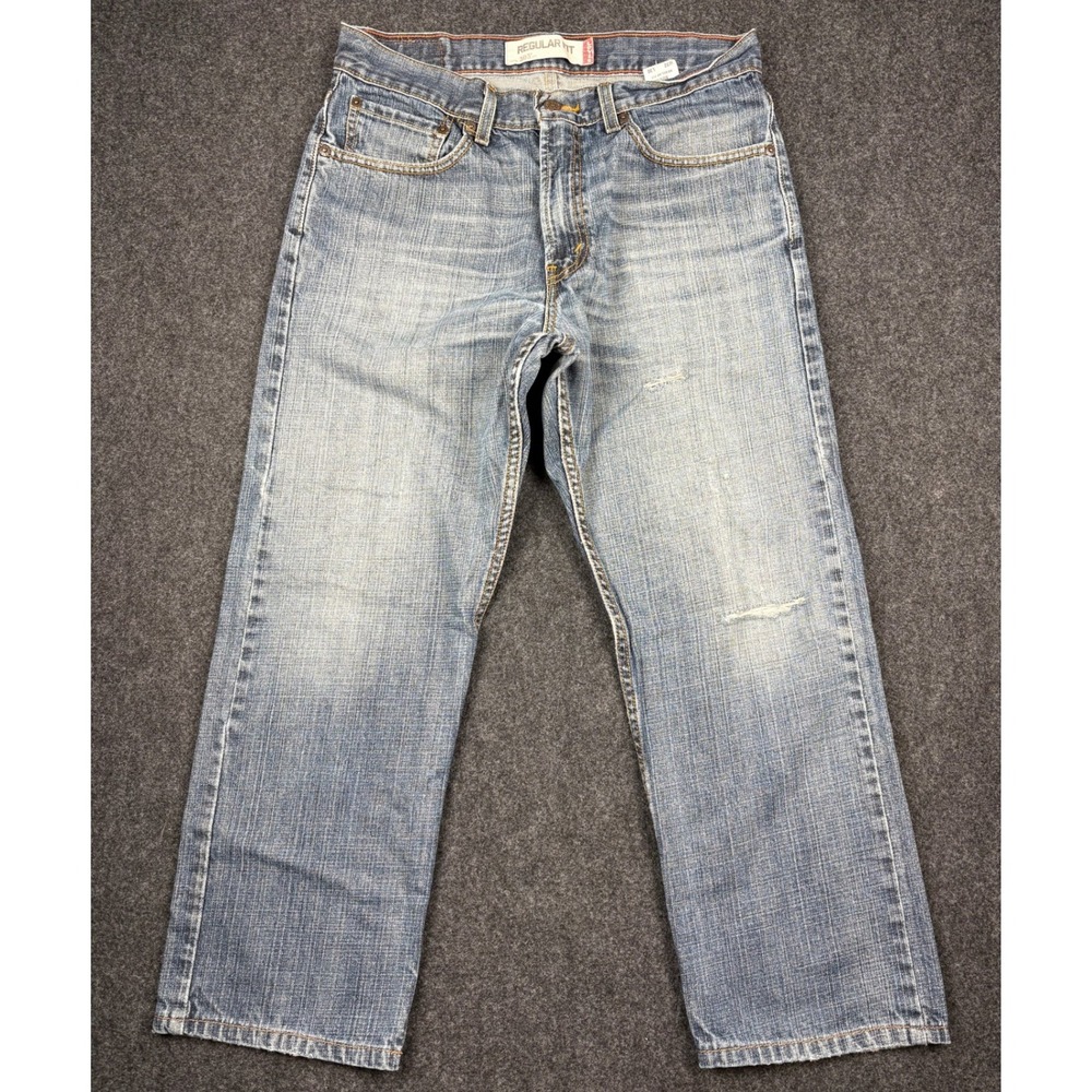 Y2K Levis 505 Regular Fit Mens Denim Jeans 32x30 Straight Leg Distressed 29x25